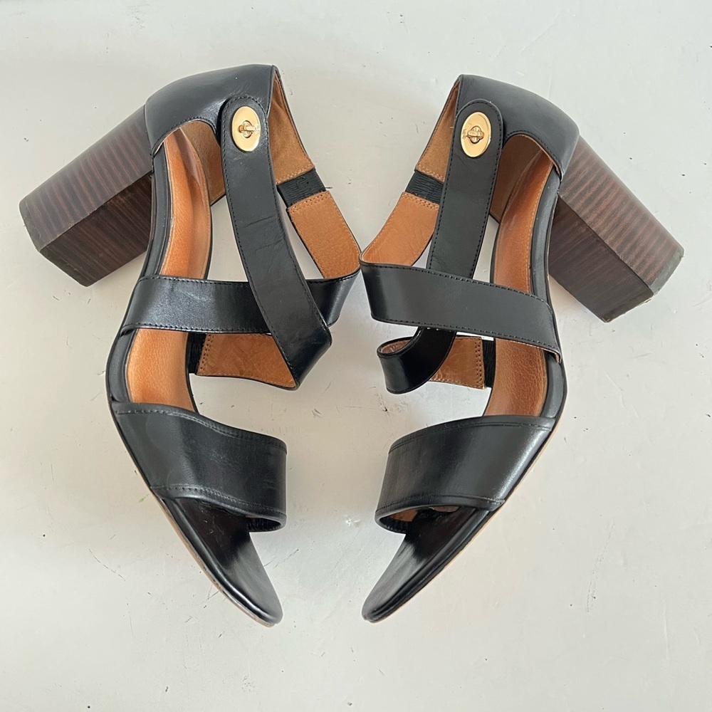 Coach Black Gold Turnlock Heel Sandal Size 9B - Picture 4 of 9